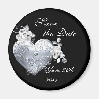 Silver Filigree Heart & Vit ros Magnet