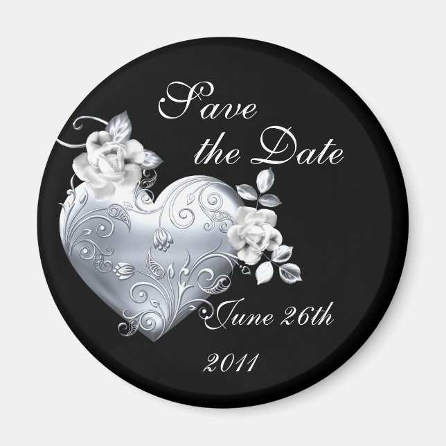 Silver Filigree Heart & Vit ros Magnet (Framsidan)