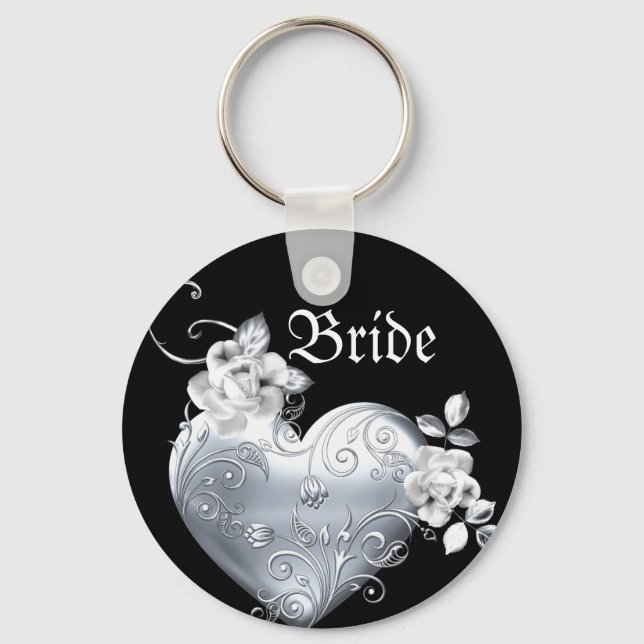 Silver Filigree Heart & Vit ros Nyckelring (Framsida)