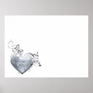 Silver Filigree Heart & Vit ros Poster