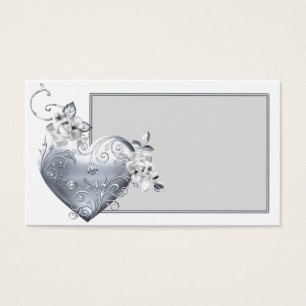 Silver Filigree Heart & Vit ros Visitkort
