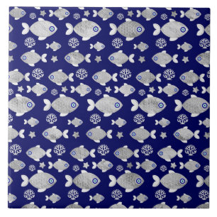 Silver Fish Evil Öga Mönster Kakelplatta