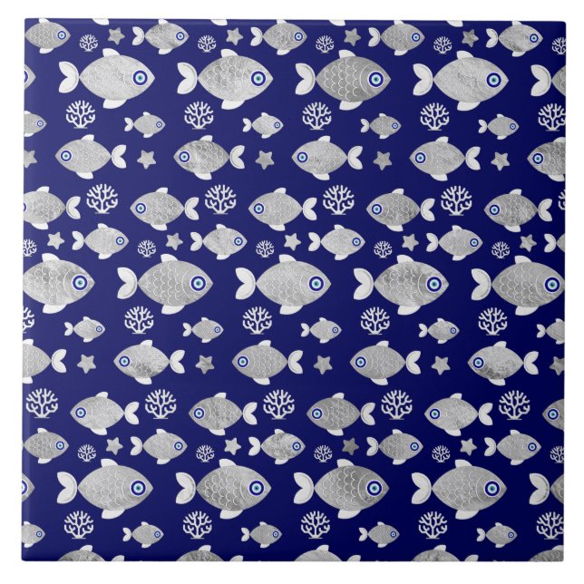 Silver Fish Evil Öga Mönster Kakelplatta (Framsidan)