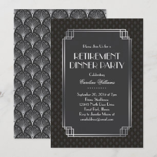 Silver Fläkt Art Deco Pension Party Inbjudningar