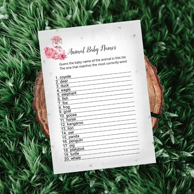 Silver Flamingo Ballerina Animal Barn namn Game Inbjudningar (Skapare uppladdad)