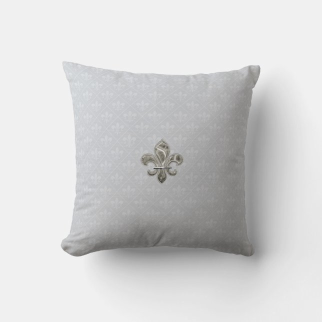 Silver Fleur de Lis Dekorativ kudde (Framsida)