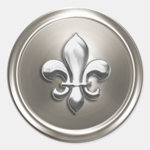 Silver Fleur de Lis EnKue Seal Embossed Titta på Runt Klistermärke