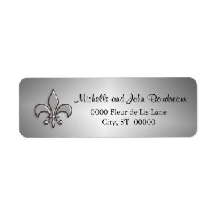 Silver Fleur de Lis Faux Metall Returadress Etikett