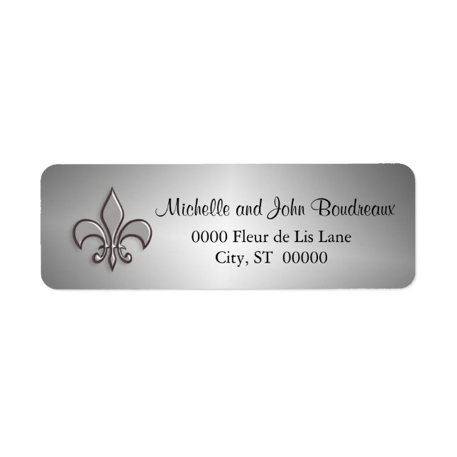 Silver Fleur de Lis Faux Metall Returadress Etikett (Framsidan)