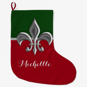 Silver Fleur de Lis Jul Stor Julstrumpa