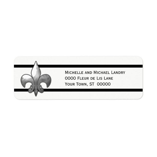 Silver Fleur de Lis med Black Rand Returadress Etikett (Framsidan)