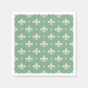 Silver Fleur De Lis mönster om gröntens bakgrund Pappersservett