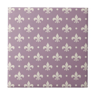 Silver Fleur De Lis mönster om lila Kakelplatta
