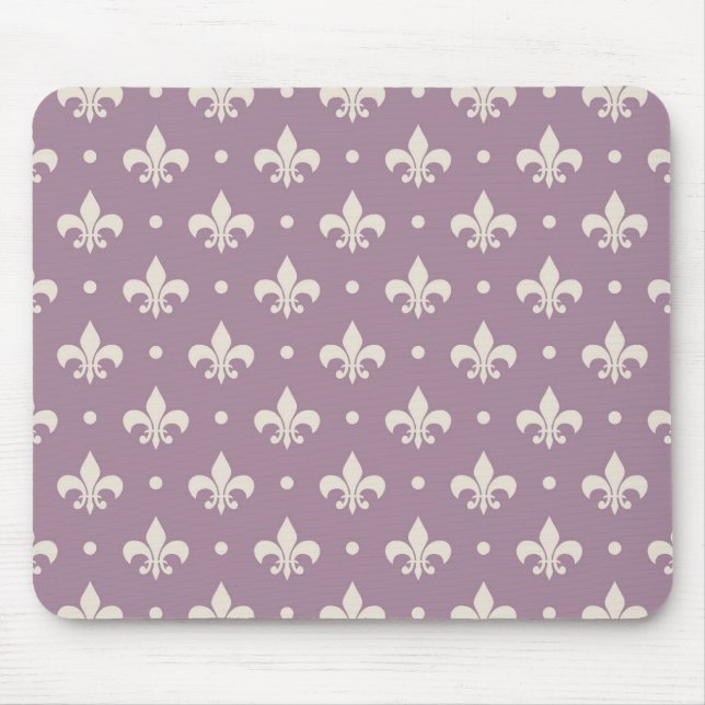 Silver Fleur De Lis mönster om lila Musmatta (Framsidan)