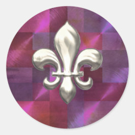 Silver Fleur de Lis om Abstrakt Pinks Runt Klistermärke