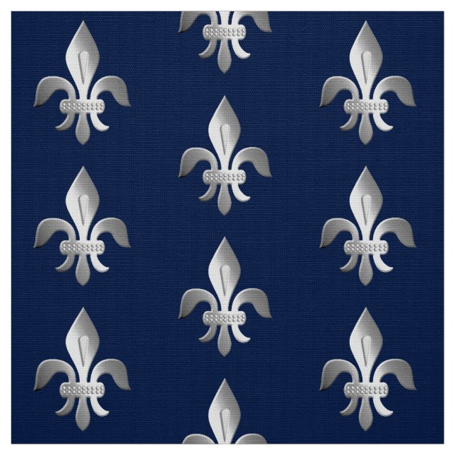 Silver Fleur-de-lis på indigoblå blått Tyg (Provkarta)