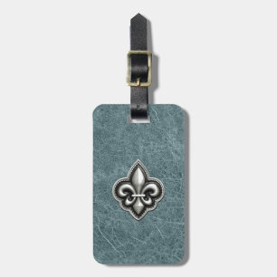 Silver Fleur de Lis på krickaläderlook Bagagebricka