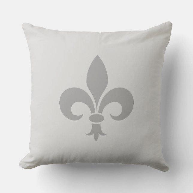 Silver Fleur de Lis på ljust grå Kudde (Framsida)