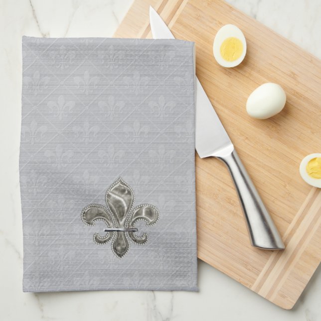 Silver Fleur de Lis Trasa Dishtowels Kökshandduk (Vikt i Fjärdedel)