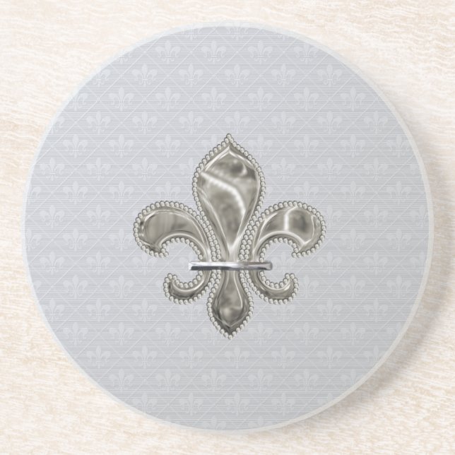 Silver Fleur de Lys Mönster Sandstone Underlägg (Framsidan)