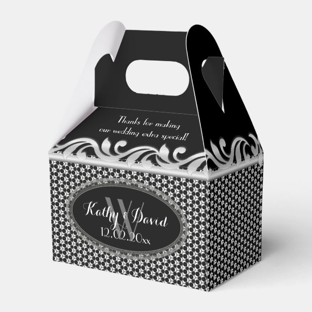 Silver Fleur Geometriskt Mönster Svart Vitt Party Presentaskar (Baksidan Sidan)