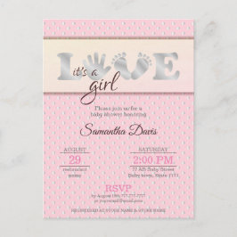 Silver Flicka KÄRLEK och Hearts Baby Shower Inbjudan Vykort