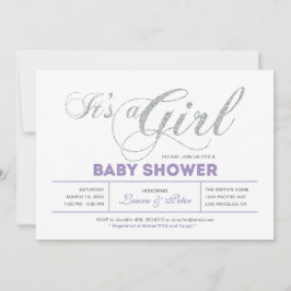 Silver | Flicka, Modern Typografi Baby Shower-fest Inbjudningar