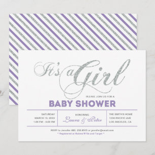 Silver Flicka, Modern Typografi Baby Shower-fest Inbjudningar