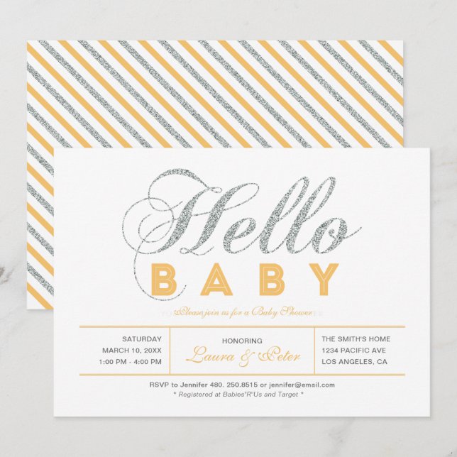 Silver | Flicka, Modern typografi Baby Shower-fest Inbjudningar (Fram/baksida)