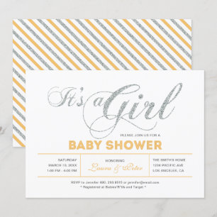 Silver Flicka, Modern Typografi Baby Shower-fest Inbjudningar