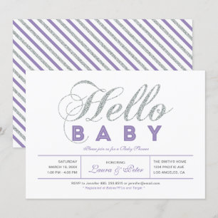Silver Flicka, Modern typografi Baby Shower Inbjudningar