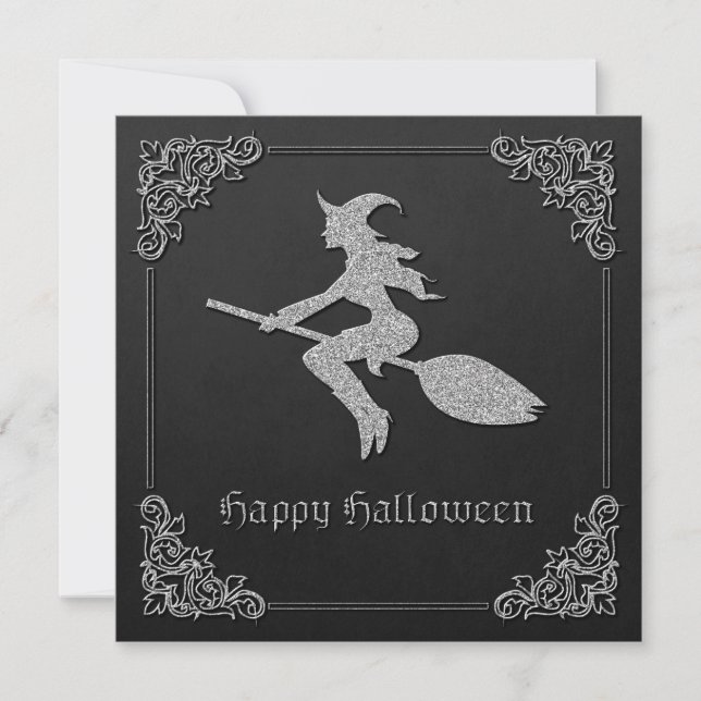 Silver Flies Witch Halloween Inbjudningar (Framsida)