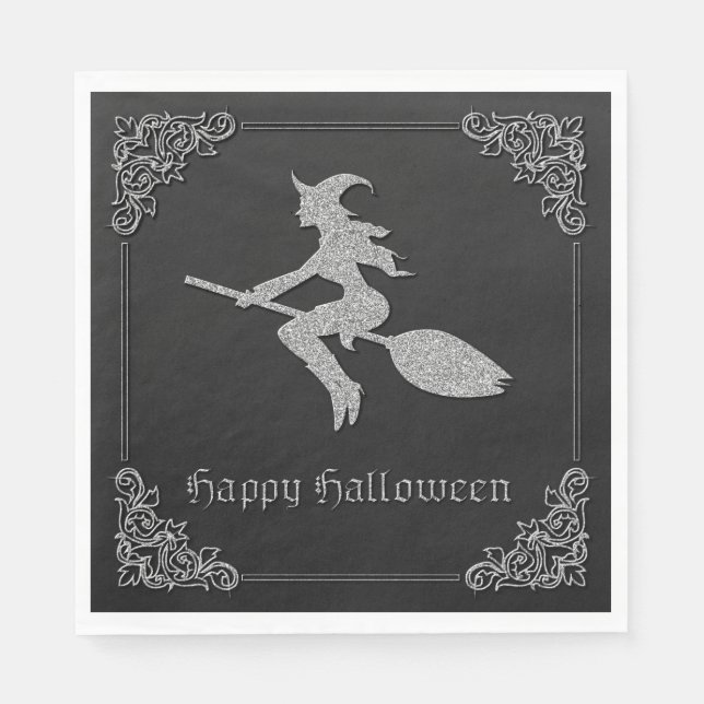 Silver Flies Witch Halloween Pappersservett (Framsidan)