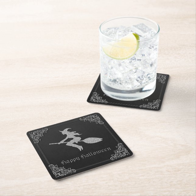 Silver Flies Witch Halloween Underlägg Papper Kvadrat (Insitu)