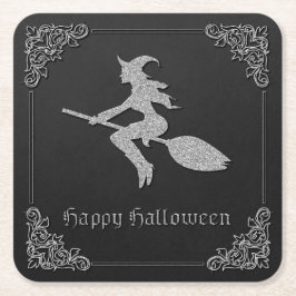 Silver Flies Witch Halloween Underlägg Papper Kvadrat