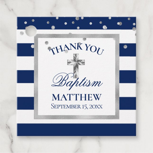 Silver-flottan Blue Rand Baptism Ceremony Boy Gåvor Etiketter (Framsida)