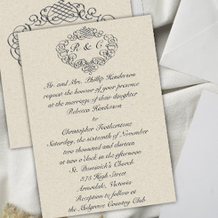 Silver Flourish Monogrammed Cream Bröllop Inbjudningar