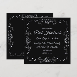 Silver Flourish with Apples Rosh Hashanah Inbjudningar