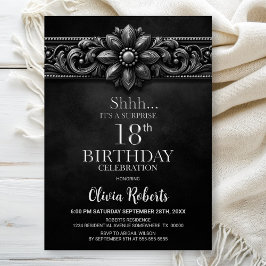 Silver Flower Black Surprise 18th Birthday Party Inbjudningar