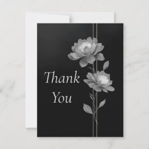Silver Flowers & Linjer på Black Tackyou Card Vykort