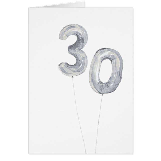 silver födelsedagsballonger 30 år hälsningskort (Framsidan)