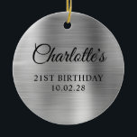 Silver Foil 21st Birthday Photo Julgransprydnad Keramik<br><div class="desc">Skapa din egen 21:a födelsedag med ett foto på baksidan. De digitala teckningarna har faux silver och silvery grått borstad metall. Konsten inslag skriver ut som ett foto. Om du tar bort fotot på baksidan.</div>