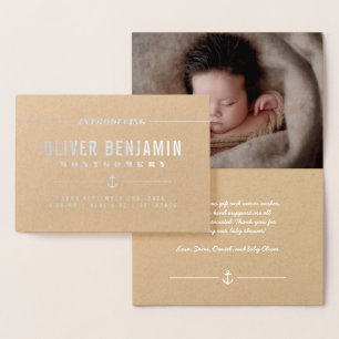 Silver Foil Anchor - Introducing Baby - Tack Folierat Kort