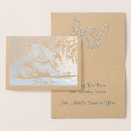 Silver Foil Animals Goats and Hund Peace on Earth Folierat Kort