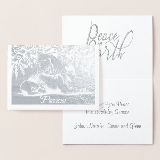 Silver Foil Animals Goats and Hund Peace on Earth Folierat Kort (Display)