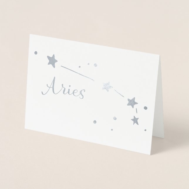 Silver Foil Aries Zodiac Constellation Folierat Kort (Framsida)