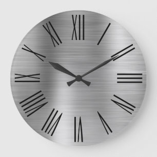 Silver Foil Black Roman Numerals Stor Klocka