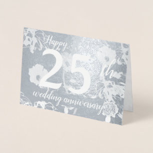 Silver Foil Blommigt 25:e Bröllop-årsdagen Blank Folierat Kort