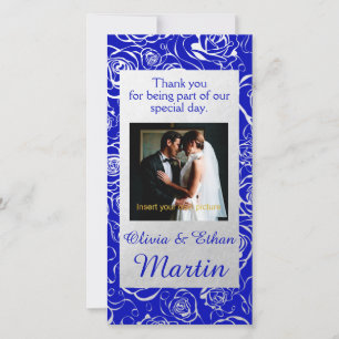 Silver Foil-Blommigt med Ro och Royal Blue Tack Kort