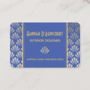 Silver Foil & Blue Art Deco Fläkt Mönster Chic Visitkort